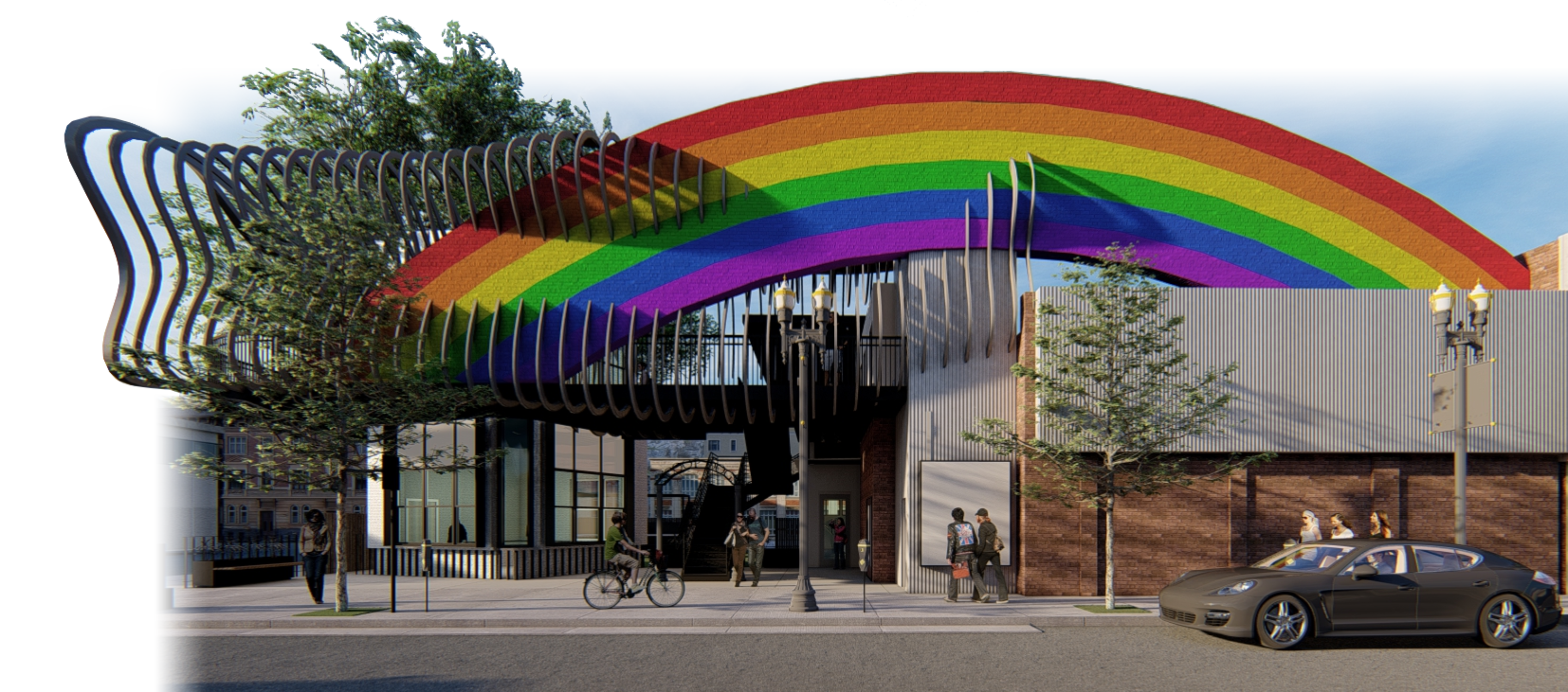 Architectural rendering of the Giant Rainbow installation on Colfax Avenue